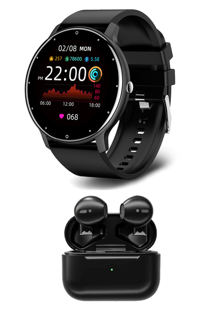 EGLANTINE Value Deal - Black Unisex Smart Watch + EGLANTINE®  5s MINI PRO wireless earphones - Black