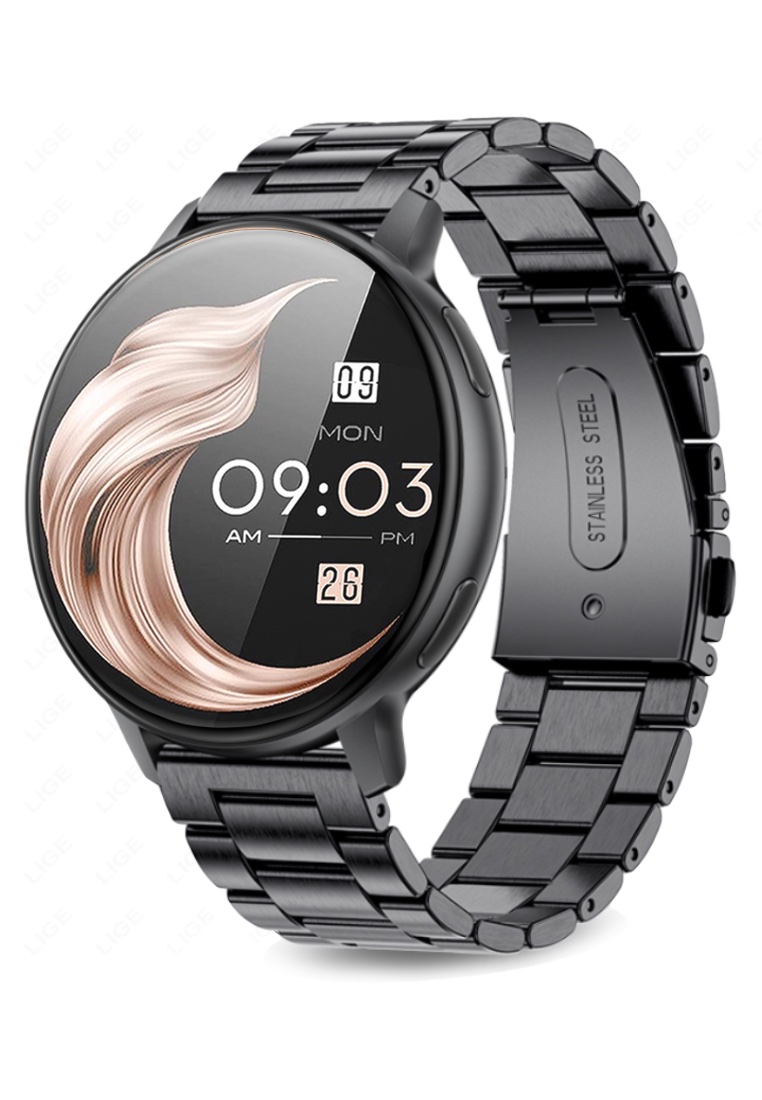 EGLANTINE Unisex Round Smart Watch - 1.39 inch Large HD Screen - IP Black with Stainless Steel Brace