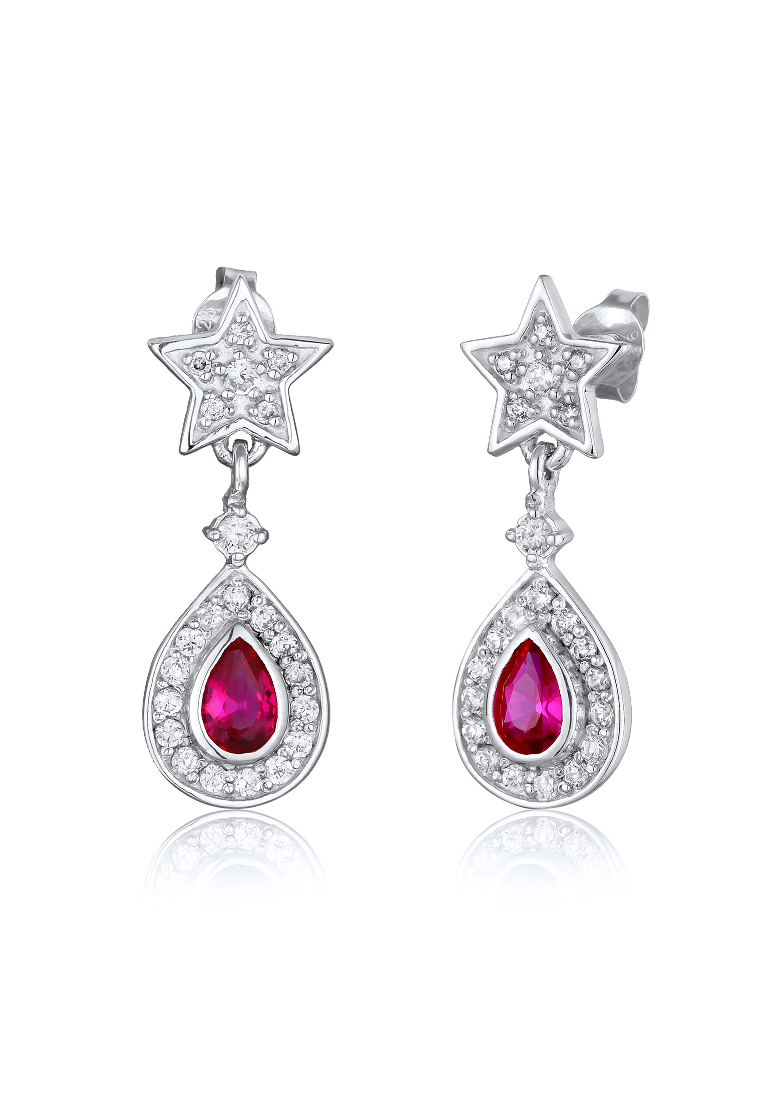 ELLI GERMANY Earrings Ear Hanger Drop Star Elegant Zirconia And Ruby
