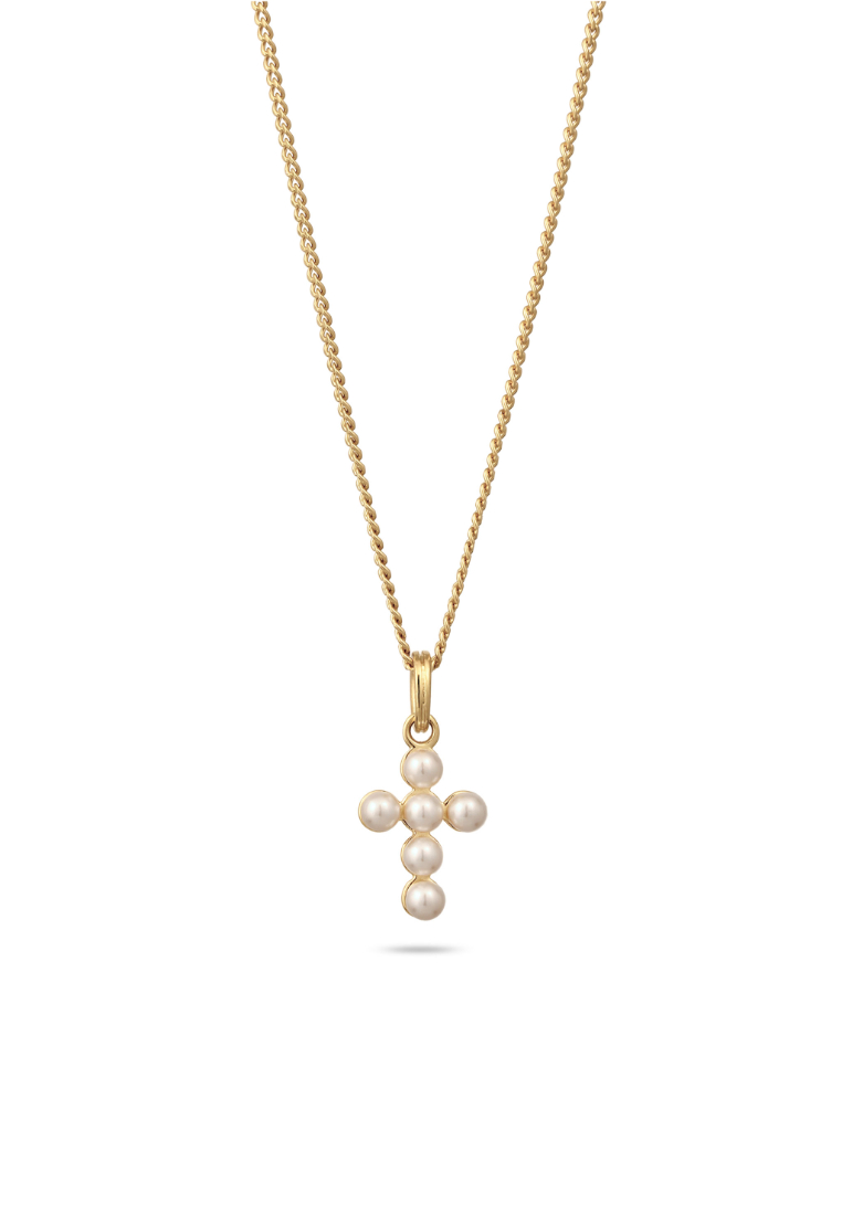 ELLI GERMANY Lustrous Swarovski® Pearls Cross Pendant Necklace – Gold-Plated Silver