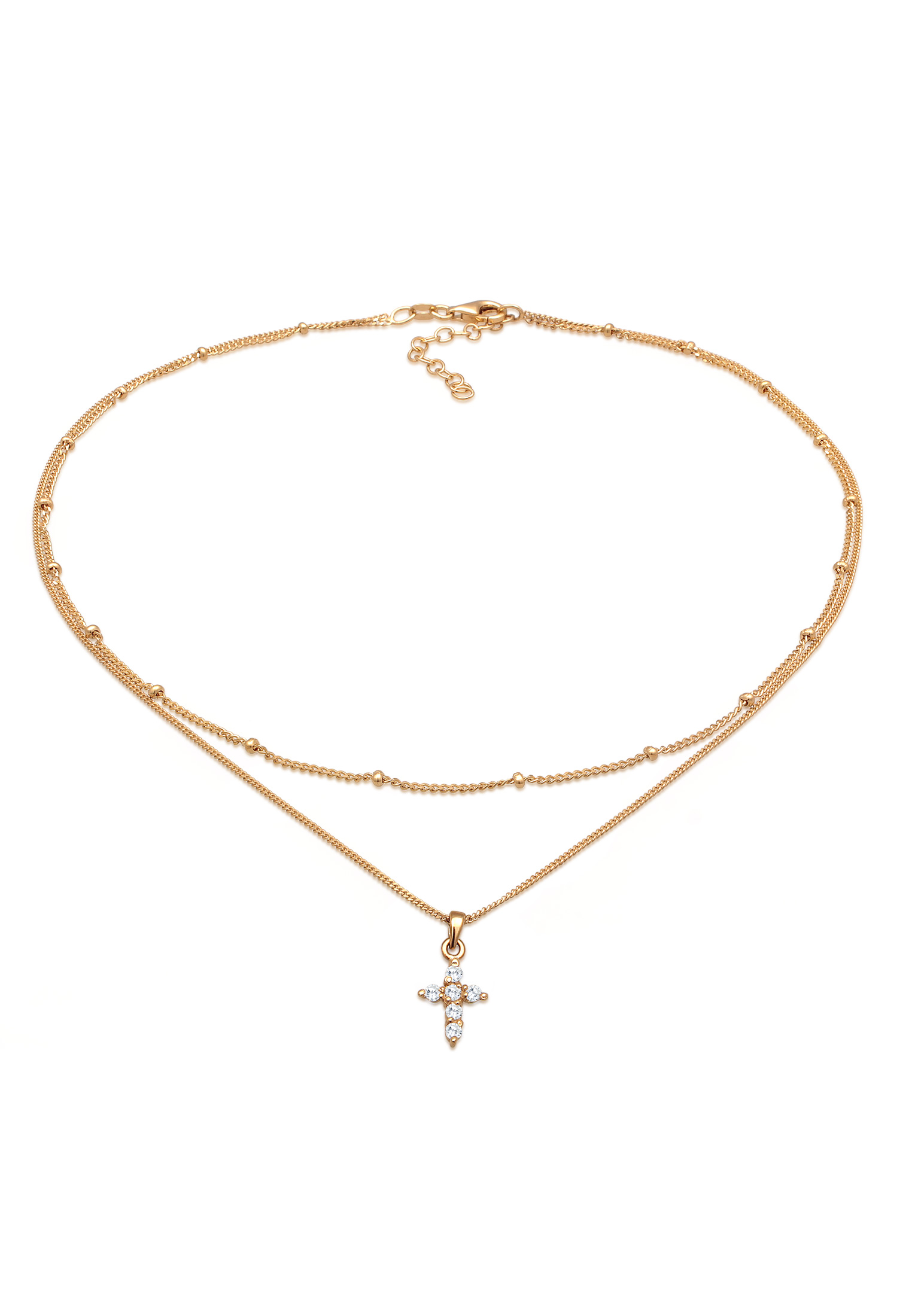 ELLI GERMANY Necklace Choker Layer Cross Pendant Zirconia Gold Plated