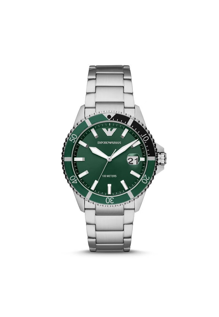 Emporio Armani Men's Watch in Silver with Green Accents AR11338