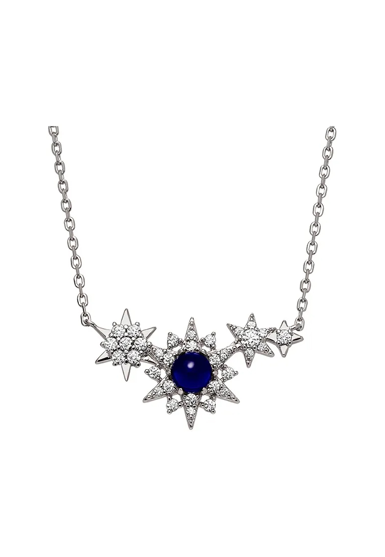 Emporio Armani Woman's Night Sky Blue Star Moon Series In Silver Fine Chain Necklace EG3600040