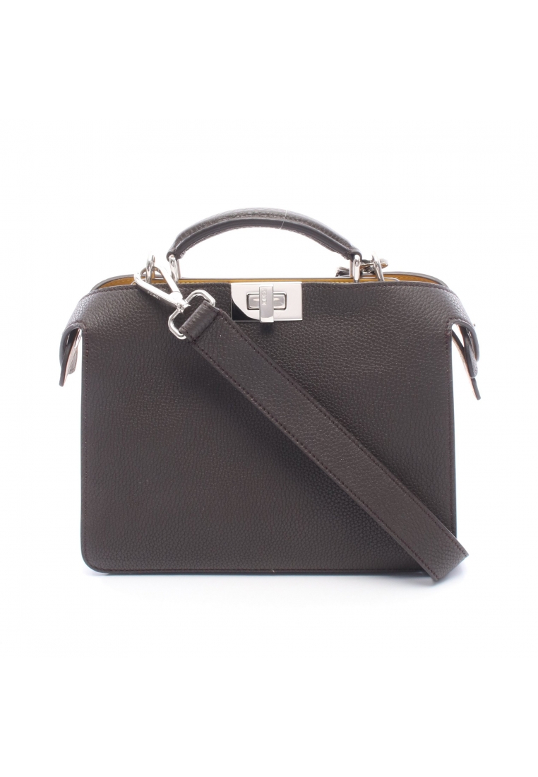 Fendi Pre-Loved Fendi Peekaboo isee u Small 2WAY Handbag leather Dark brown yellow