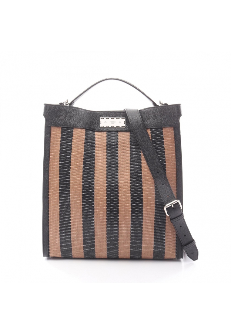 Fendi Pre-Loved Fendi Peekaboo x light fit Handbag tote bag Raffia leather black Brown 2WAY