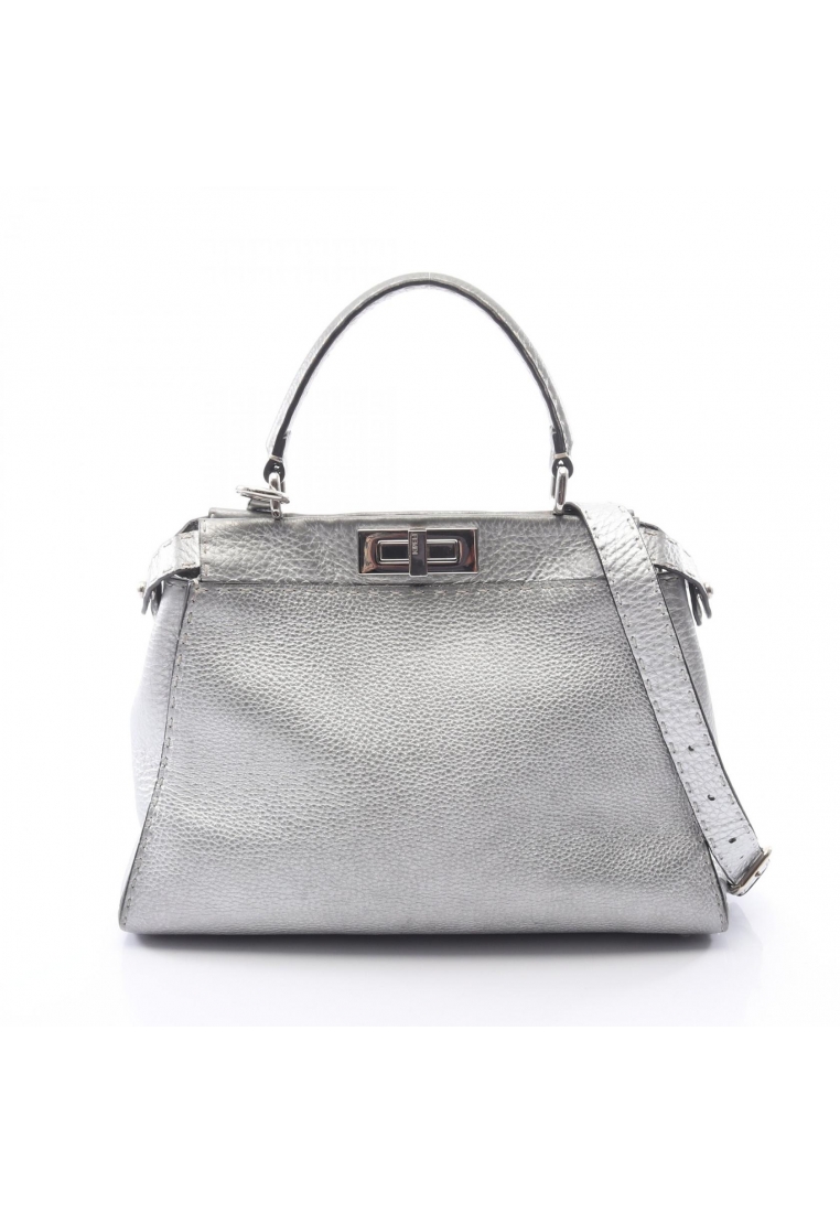 Fendi Pre-Loved Fendi Peekaboo regular Selleria 2WAY Handbag leather Silver