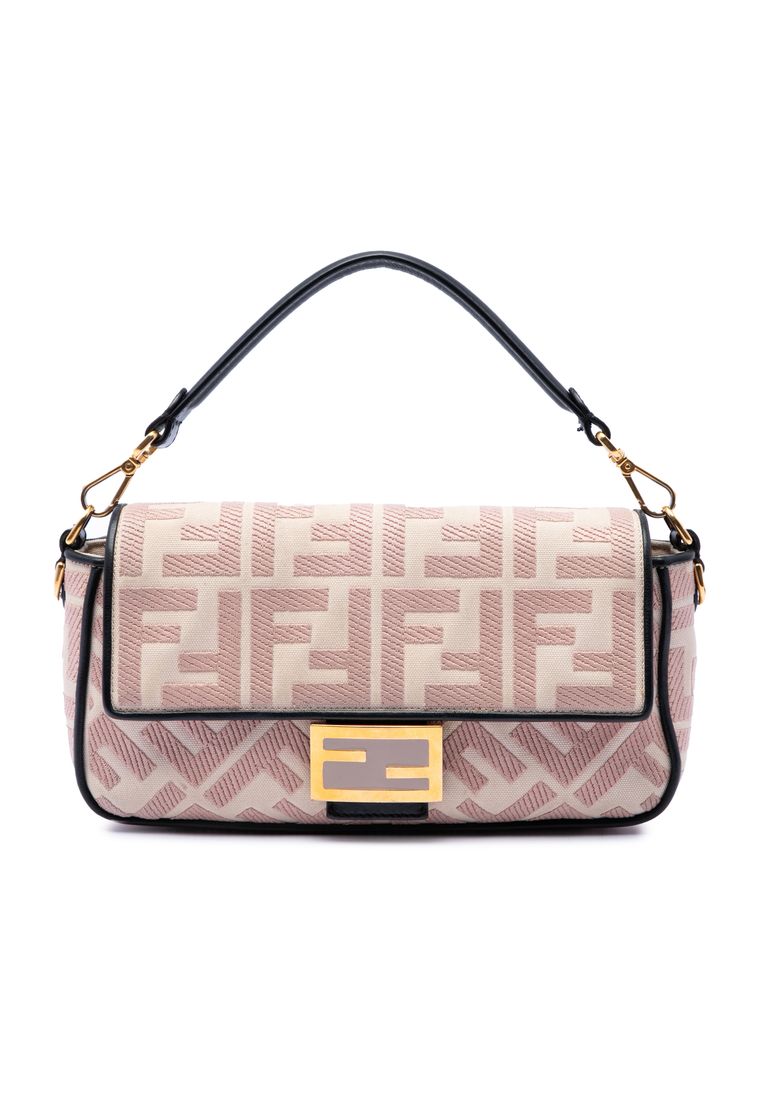 Fendi Pre-Loved Fendi Zucca Embroidered Canvas Baguette Satchel