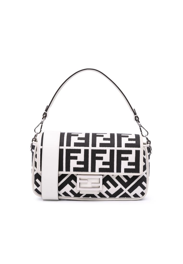 Fendi Pre-Loved Fendi Zucca Embroidered Canvas Baguette Satchel