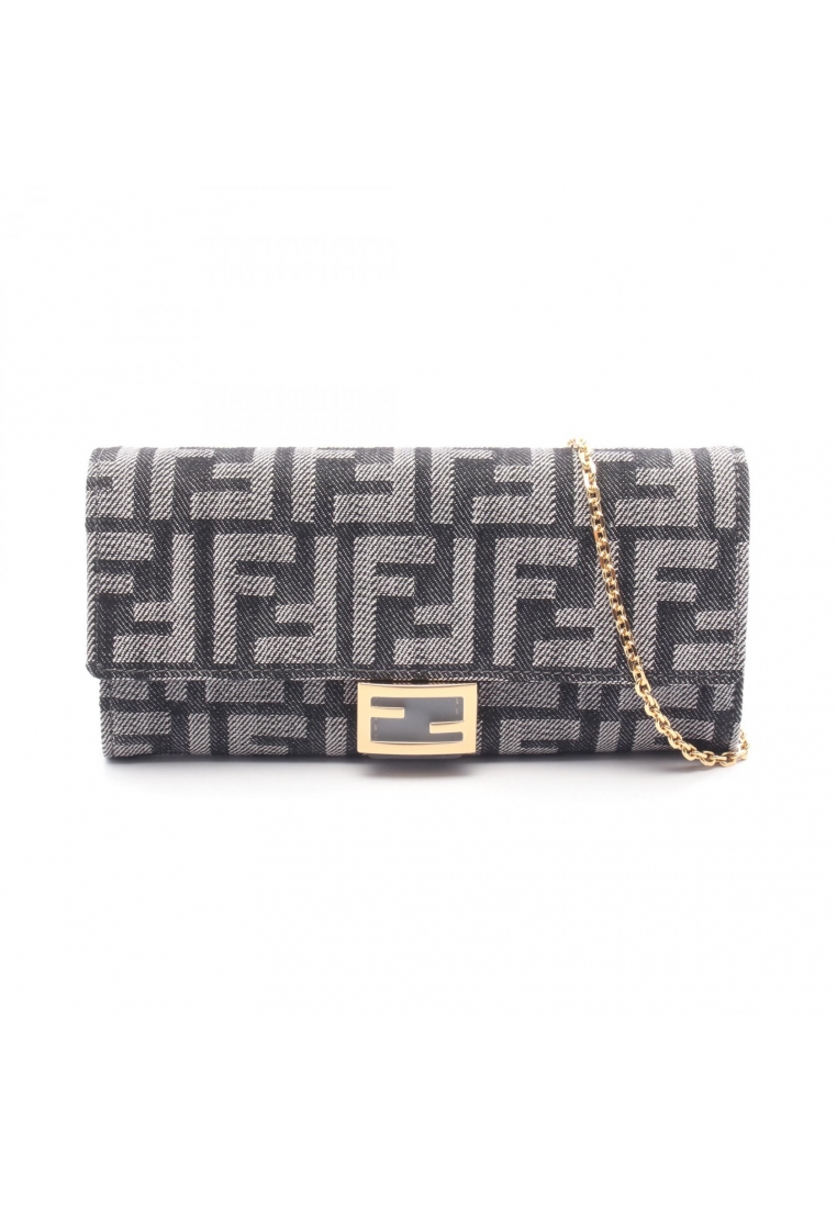 Fendi Pre-Loved Fendi Baguette Wallet On Chain FF Jacquard chain wallet denim leather Dark navy
