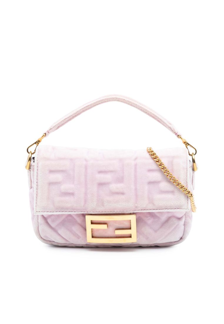 Fendi Pre-Loved Fendi Mini Zucca Embossed Velvet Baguette Satchel