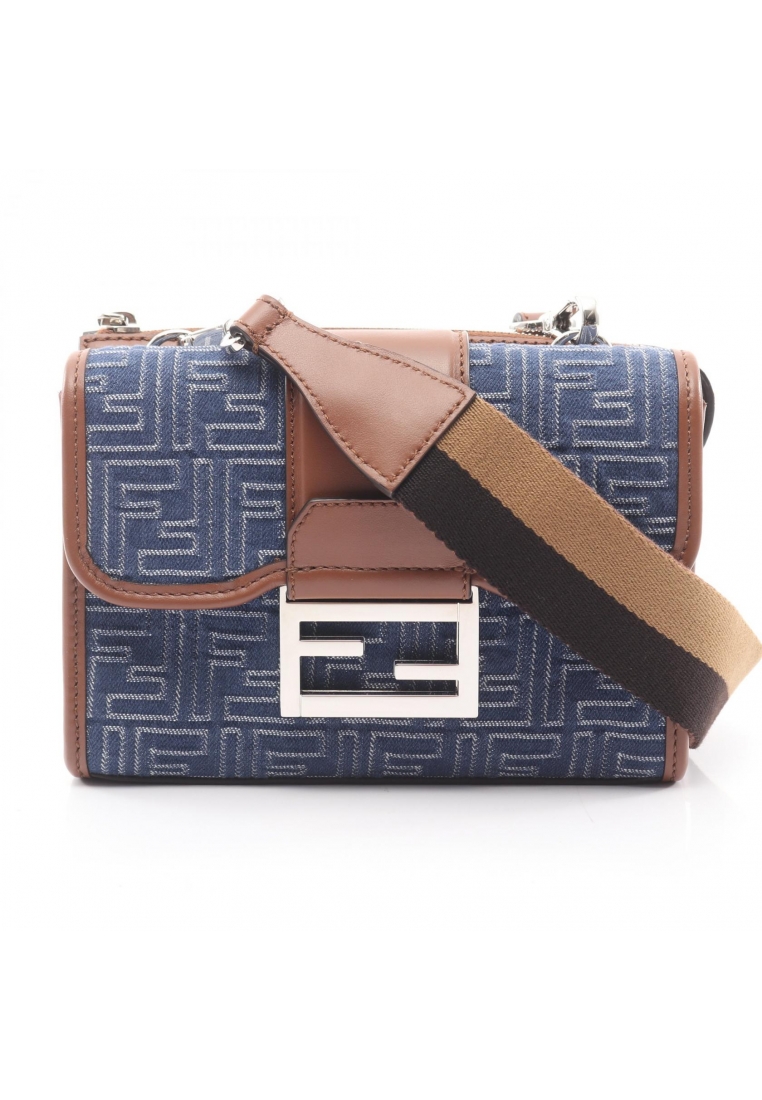 Fendi Pre-Loved Fendi Double Baguette Zucca Shoulder bag canvas leather Navy Brown