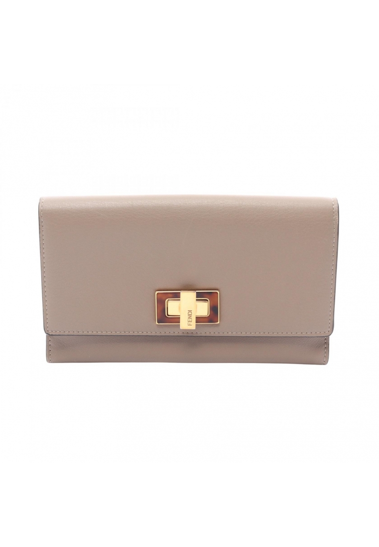 Fendi Pre-Loved Fendi Peekaboo Selleria Bi-fold Long Wallet W hook wallet leather Gray beige