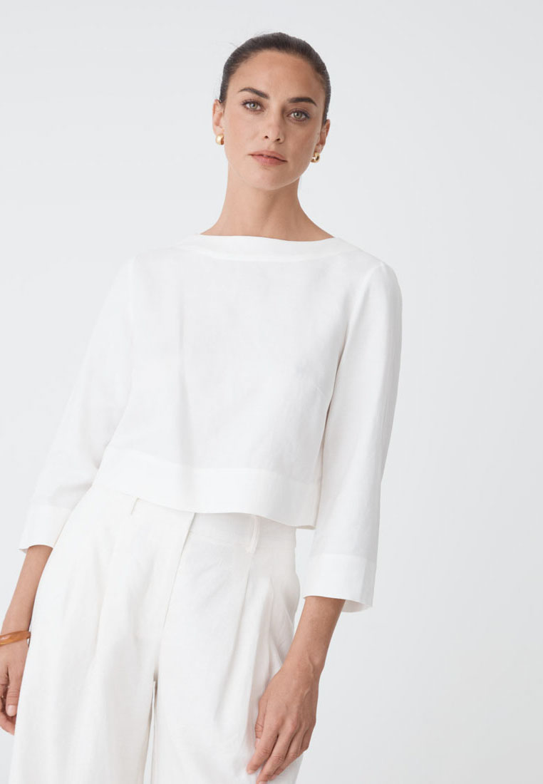 FORCAST Emma Button Back Linen Top