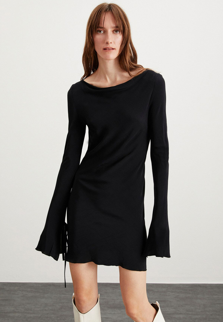 GRIMELANGE Brandy Woven Waist Open Back Open Flare Sleeve Moroccan Midi Dress