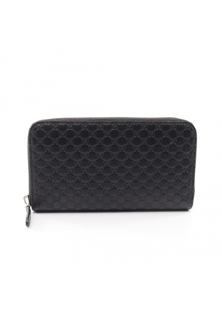 GUCCI Pre-Loved Gucci Micro GG Guccissima round zipper long wallet leather black