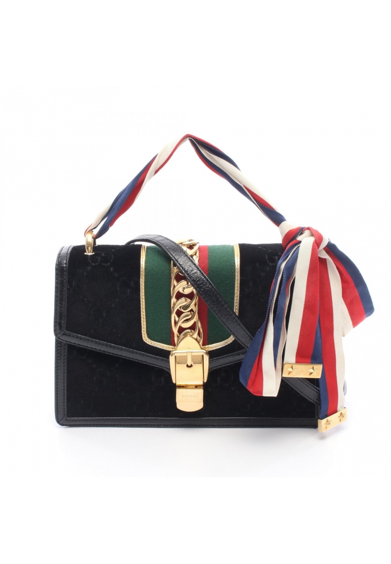 GUCCI Pre-Loved Gucci Sylvie sherry line GG pattern 2WAY Shoulder bag Velor Patent leather black mul