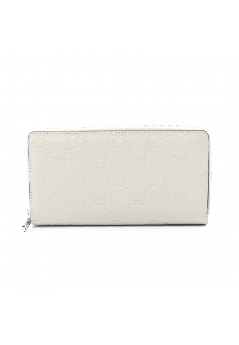Gucci Pre-Loved Gucci gucci Imprint round zipper long wallet leather Light gray Japan limited