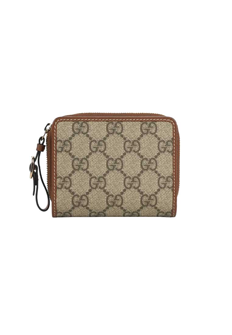 GUCCI GG Emblem Bi-Fold Women's Wallet Beige Dark Brown 819131