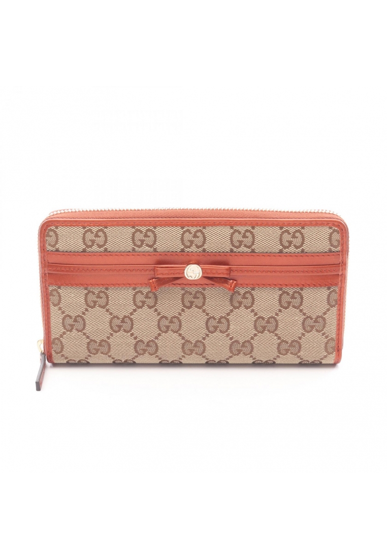 GUCCI Pre-Loved Gucci mayfair GG canvas round zipper long wallet canvas leather beige Orange brown
