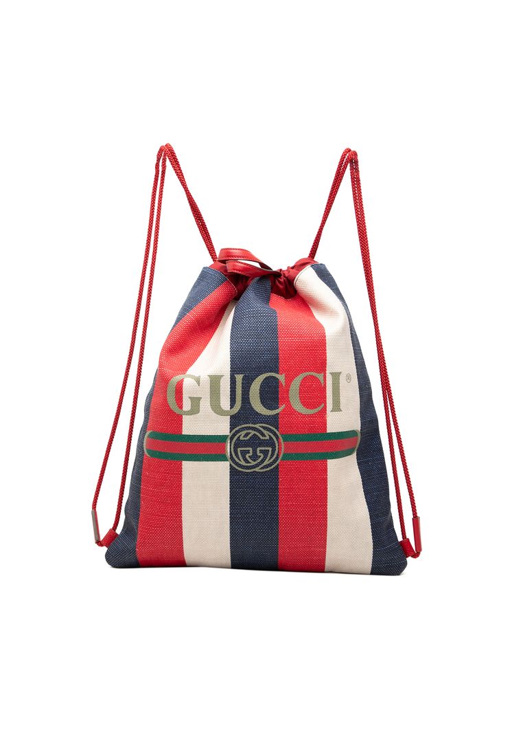 Gucci Pre-Loved Gucci Canvas Sylvie Baiadera Web Drawstring Backpack