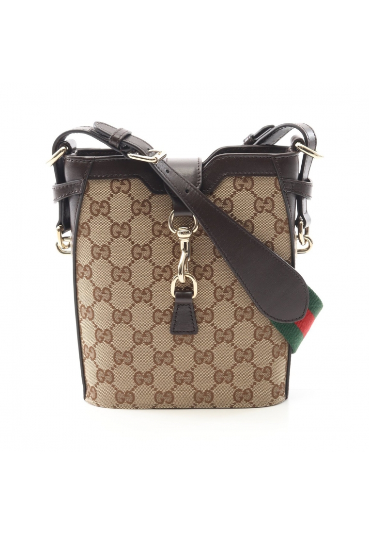 GUCCI Pre-Loved Gucci GG Shadow mini baguette Shoulder bag canvas leather beige Dark brown