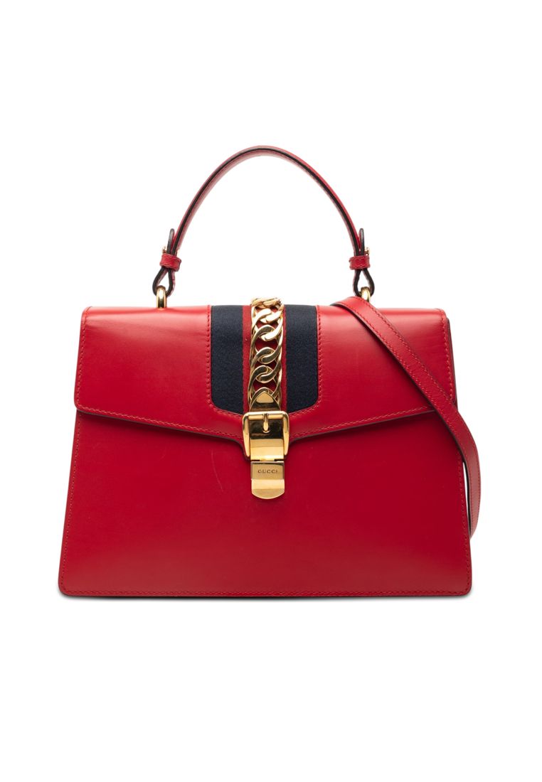Gucci Pre-Loved Gucci Medium Leather Web Sylvie Top Handle Bag