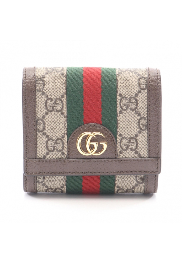 GUCCI Pre-Loved Gucci Ophidia GG wallet sherry line Bi-fold wallet PVC leather beige Dark brown mult