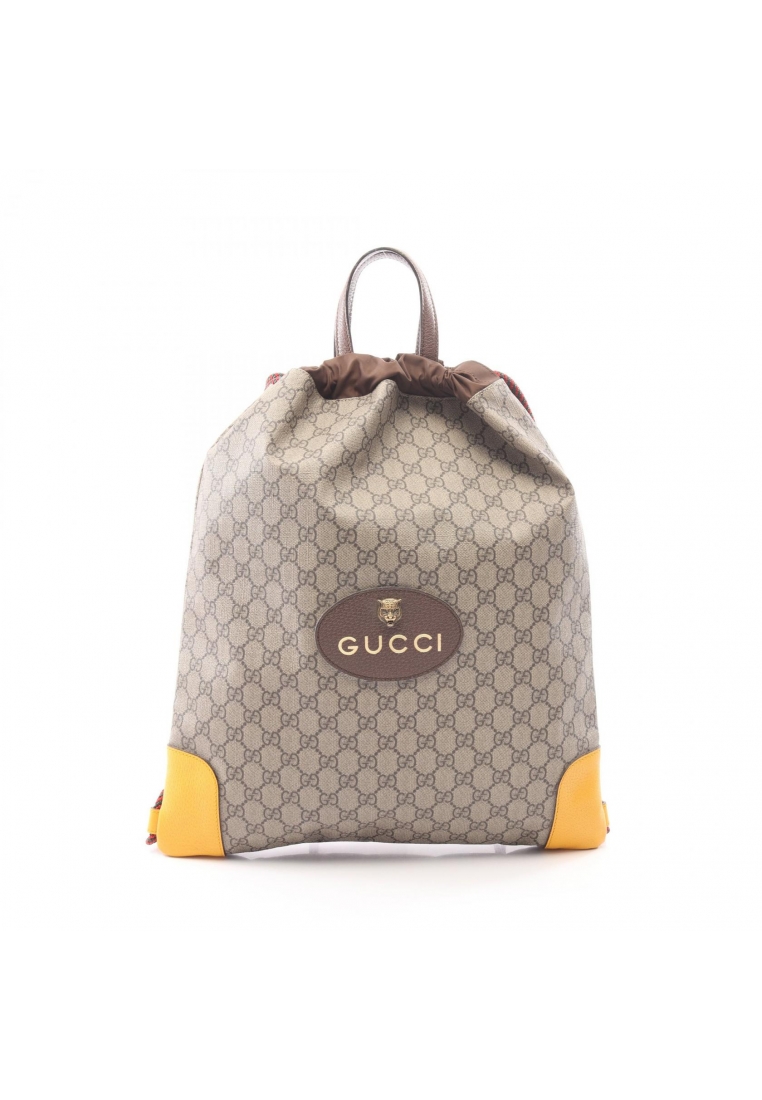GUCCI Pre-Loved Gucci GG Supreme drawstring backpack knapsack rucksack PVC leather beige multicolor