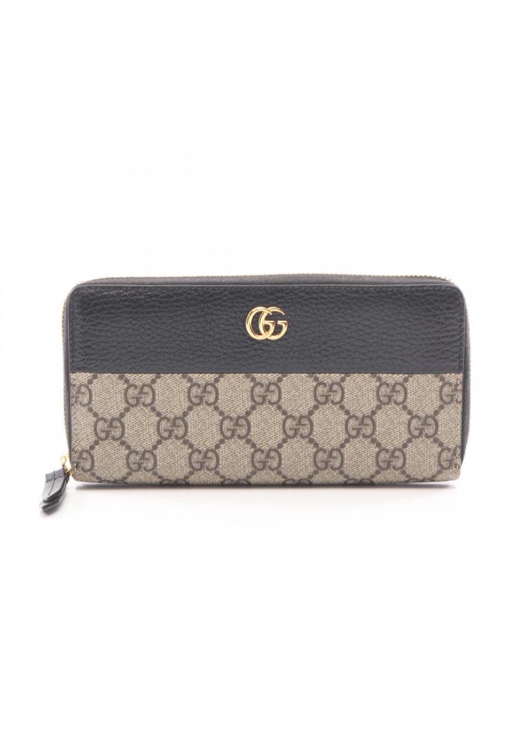 GUCCI Pre-Loved Gucci petite marmont GG Marmont round zipper long wallet PVC leather beige black