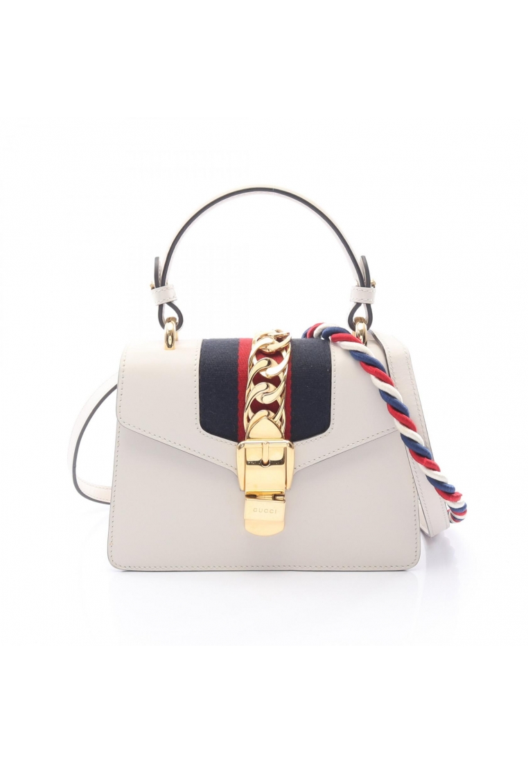Gucci Pre-Loved Gucci Sylvie sherry line 2WAY Handbag leather ivory Navy Red
