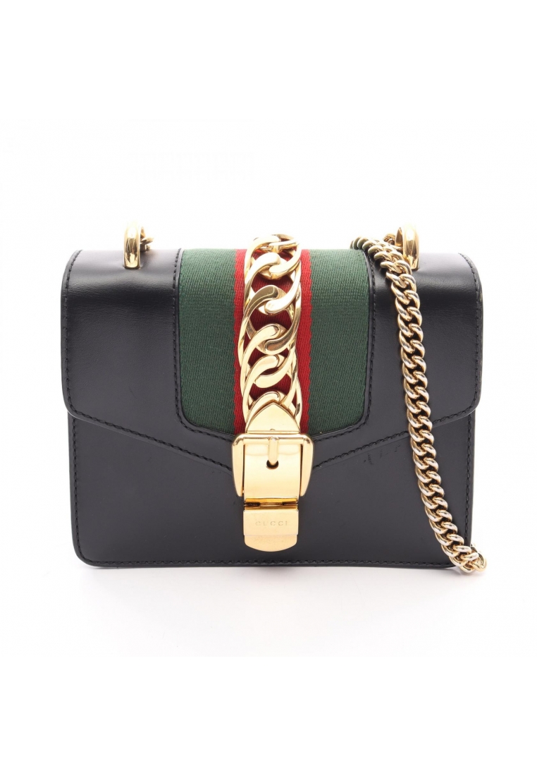 GUCCI Pre-Loved Gucci Sylvie web line chain shoulder bag leather black Red green