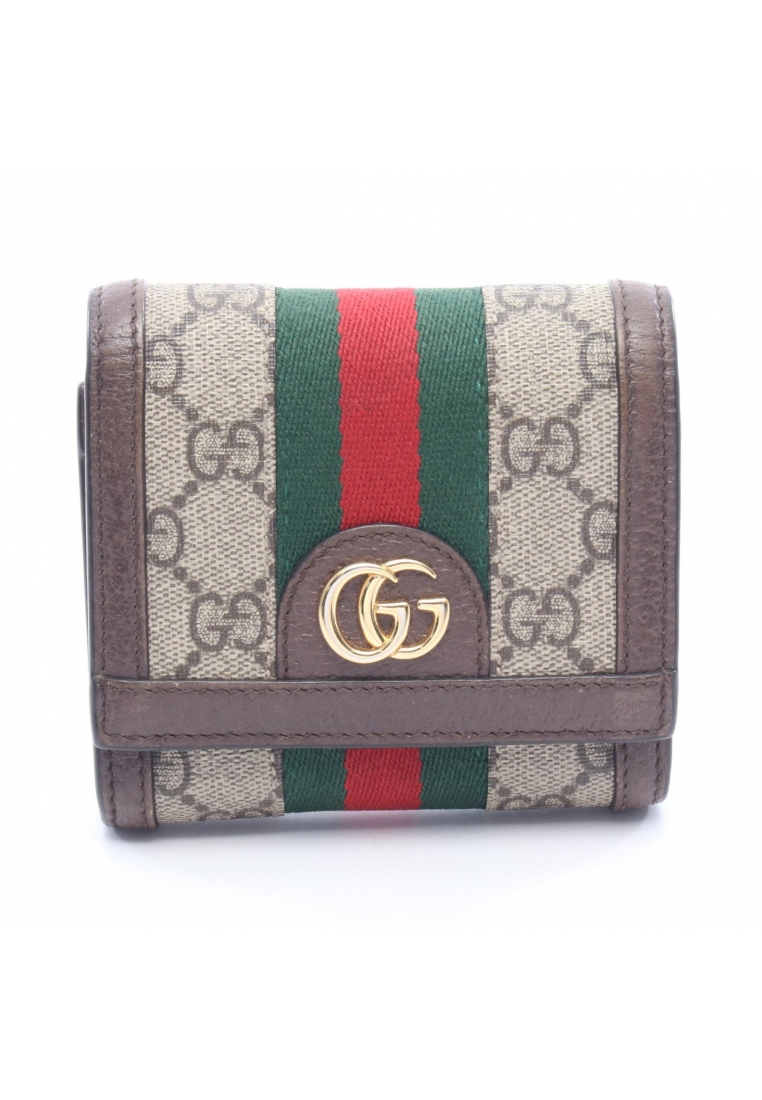 GUCCI Pre-Loved Gucci Ophidia GG wallet sherry line Bi-fold wallet PVC leather beige Dark brown mult