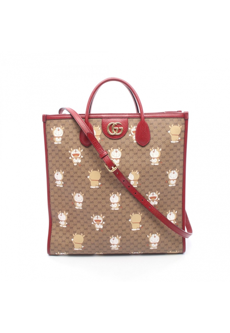 GUCCI Pre-Loved Gucci GUCCI × Doraemon GG Supreme 2WAY Shoulder bag tote bag PVC leather Brown Red m