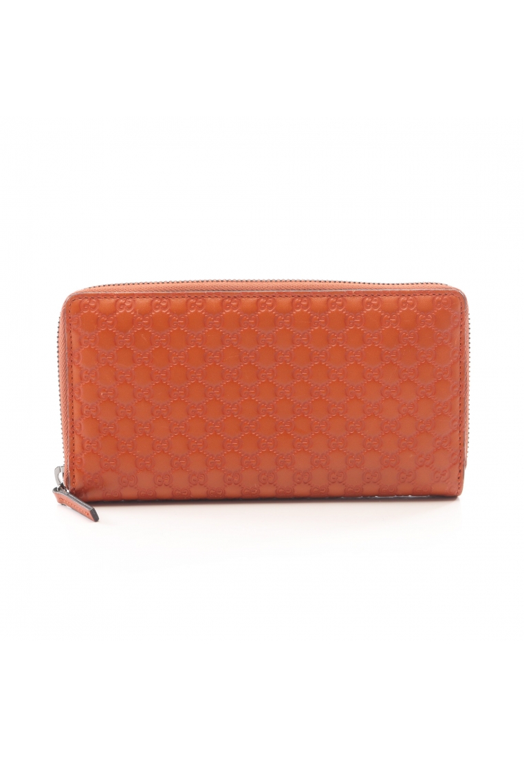 GUCCI Pre-Loved Gucci Micro GG Guccissima round zipper long wallet leather orange
