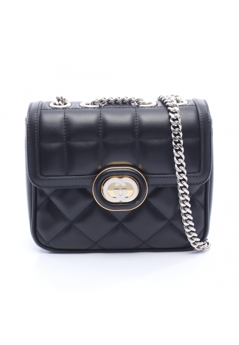 GUCCI Pre-Loved Gucci Deco mini Interlocking G chain shoulder bag leather black