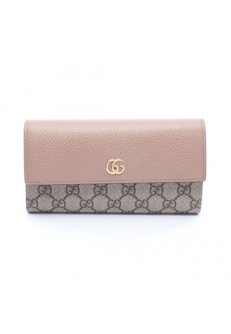 GUCCI Pre-Loved Gucci petite marmont continental wallet Bi-fold Long Wallet PVC leather beige Brown 