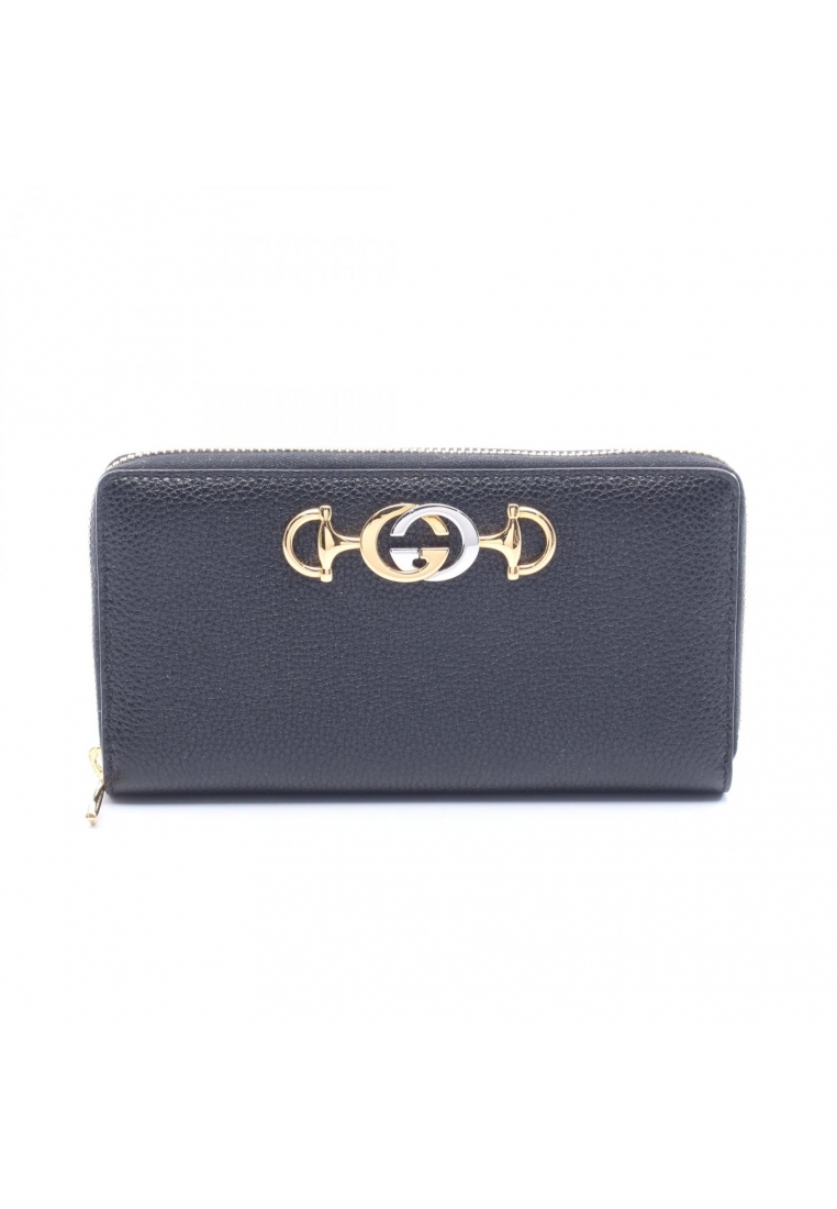 Gucci Pre-Loved Gucci Zumi round zipper long wallet leather black