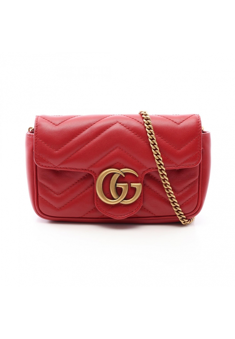 GUCCI Pre-Loved Gucci GG Marmont super mini bag chain shoulder bag leather Red