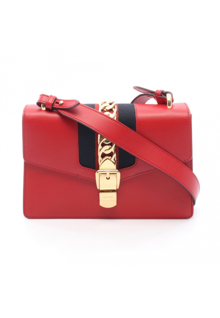 GUCCI Pre-Loved Gucci Sylvie Small web line Shoulder bag leather Red
