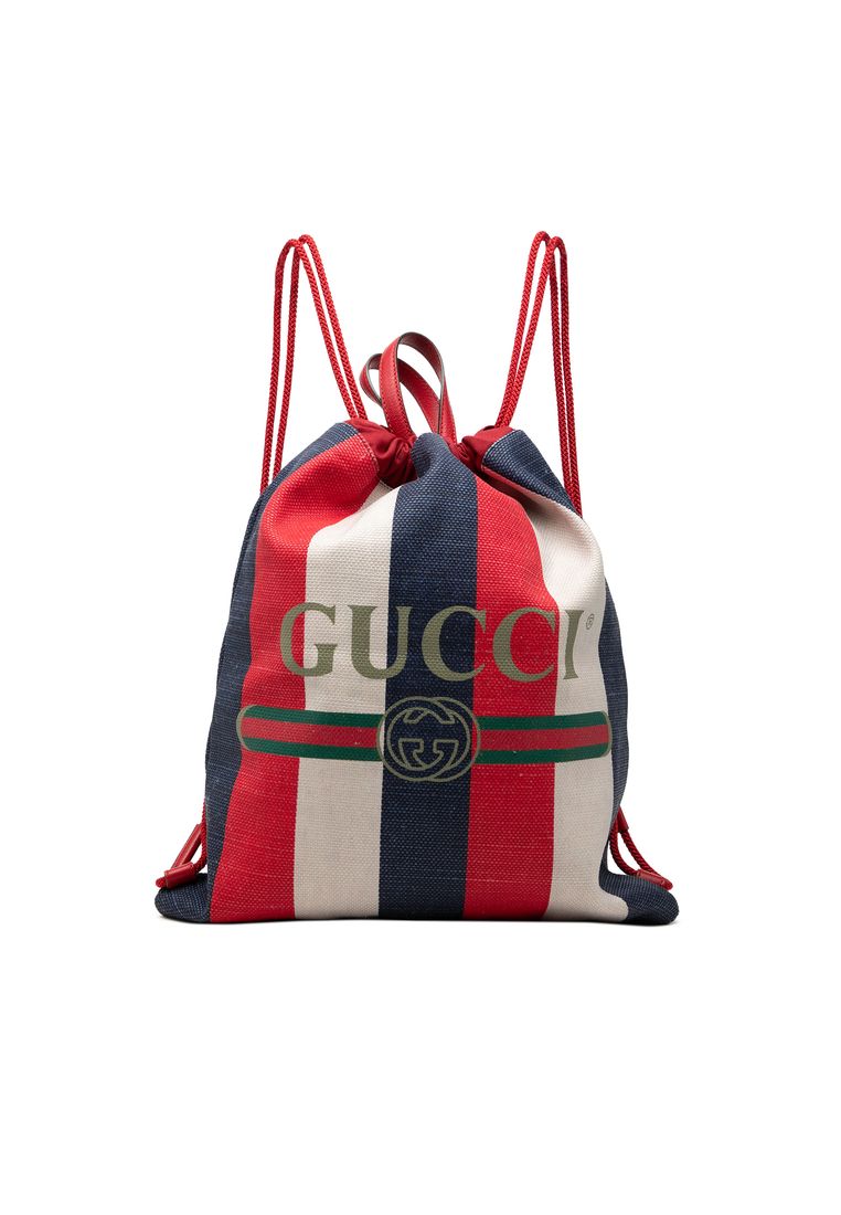 Gucci Pre-Loved Gucci Canvas Sylvie Baiadera Web Drawstring Backpack