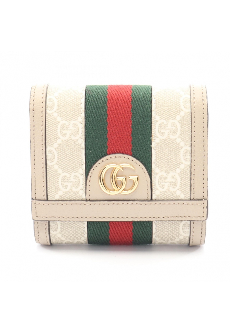 Gucci Pre-Loved Gucci Ophidia GG wallet sherry line Bi-fold wallet PVC leather beige multicolor