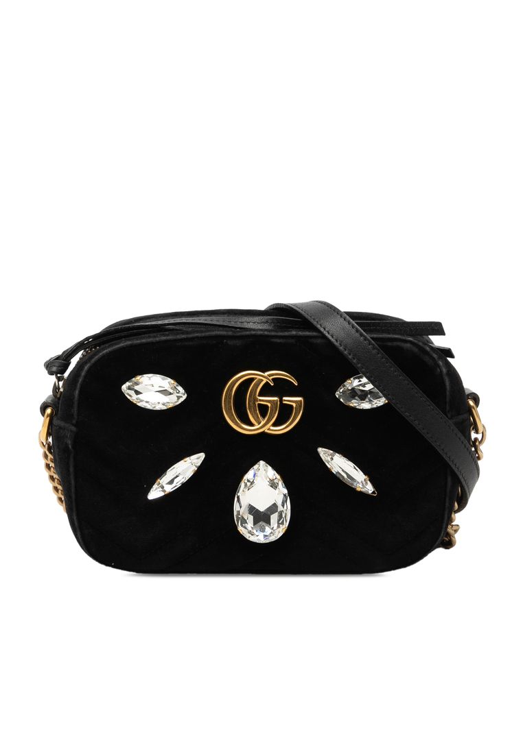 Gucci Pre-Loved Gucci Mini Gg Marmont Crystal Embellished Matelasse Velvet Crossbody
