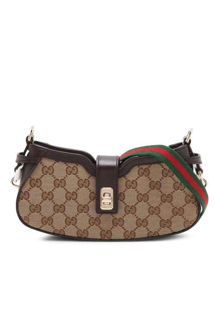Gucci Pre-Loved Gucci Mini Gg Canvas Web Moon Side Shoulder Bag