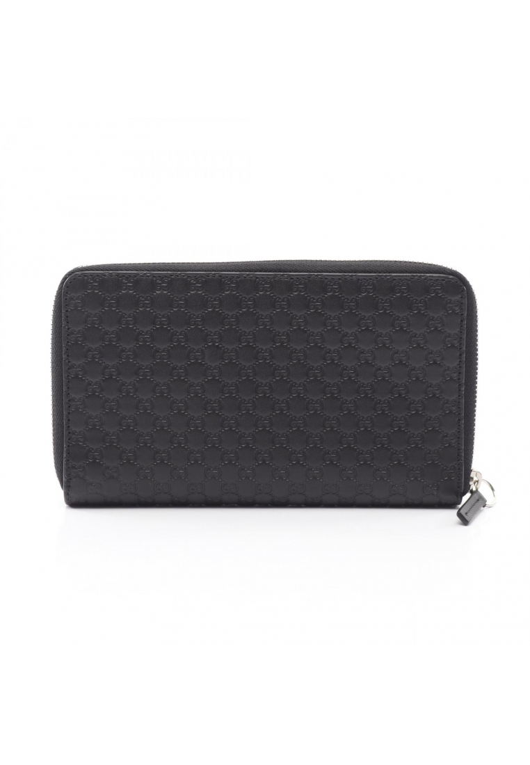 Gucci Pre-Loved Gucci Micro GG Guccissima round zipper long wallet leather black