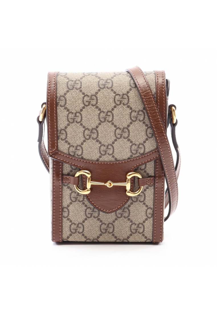 GUCCI Pre-Loved Gucci Horsebit 1955 mini bag Shoulder bag PVC leather beige Brown