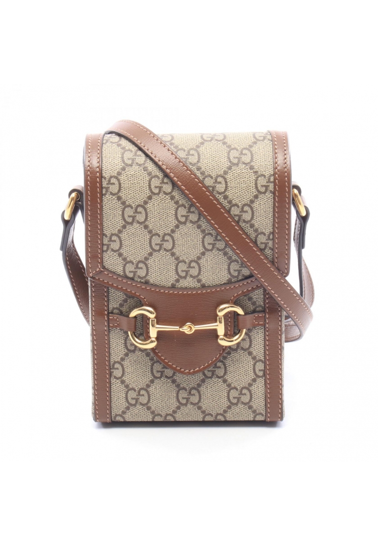 GUCCI Pre-Loved Gucci Horsebit 1955 mini bag Shoulder bag PVC leather beige Brown