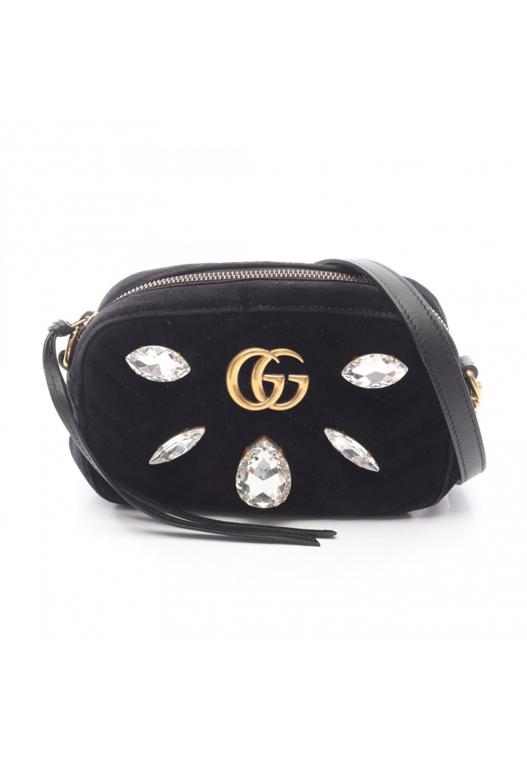 GUCCI Pre-Loved Gucci GG Marmont quilting mini bag chain shoulder bag Velor leather black Bijou