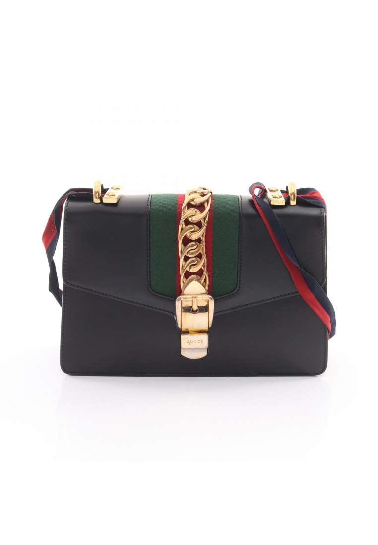Gucci Pre-Loved Gucci Sylvie Small web line Shoulder bag leather black green Red