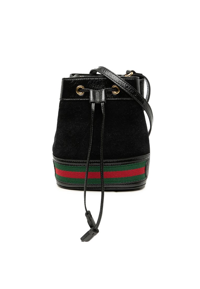 Gucci Pre-Loved Gucci Mini Suede And Patent Web Ophidia Bucket Bag