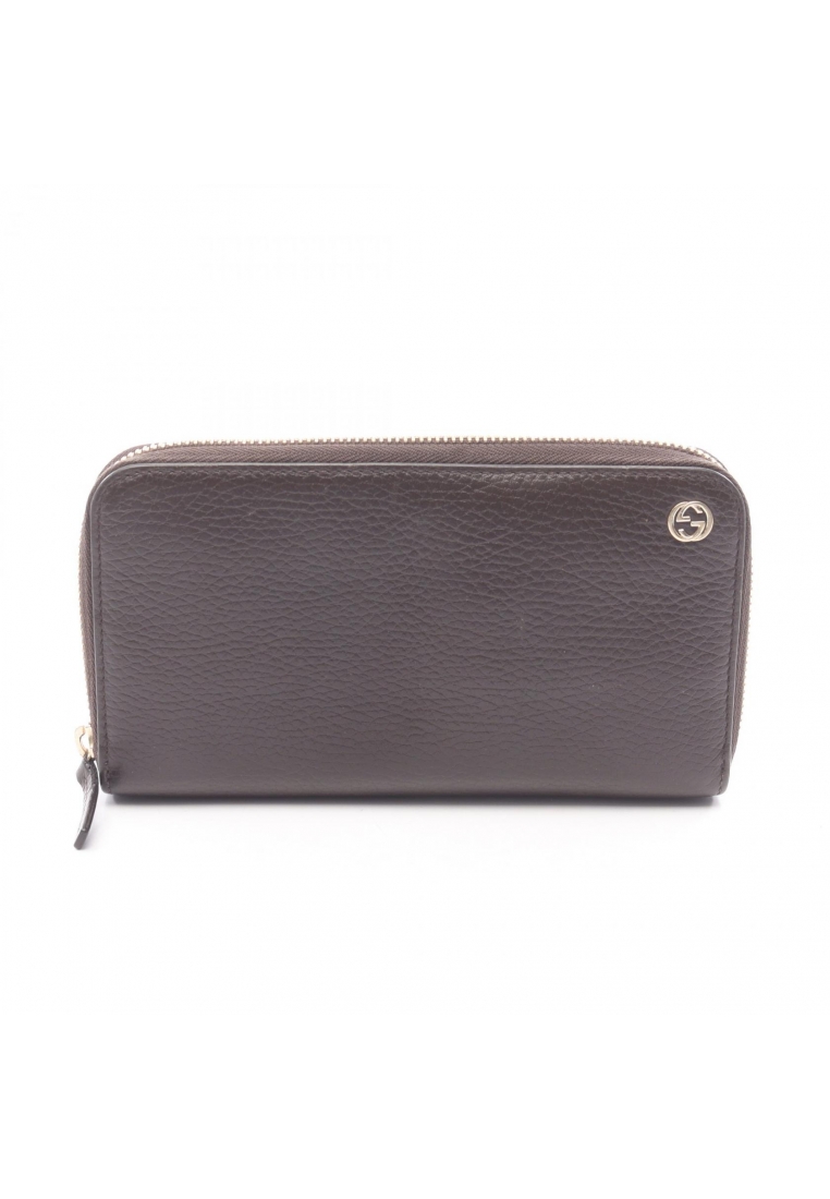 Gucci Pre-Loved Gucci Interlocking G round zipper long wallet leather Dark brown